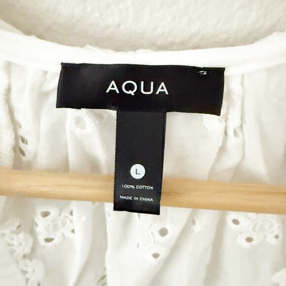 AQUA x BLOOMINGDALE'S | Ruffle Eyelet Collar Flutter Sleeve White Cotton | Large - Picture 6 of 11